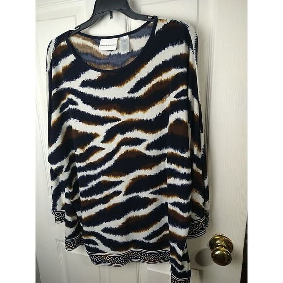 Alfred Dunner Woman M Tunic Pullover Blouse Zebra Print Long Sleeve - Picture 2 of 6